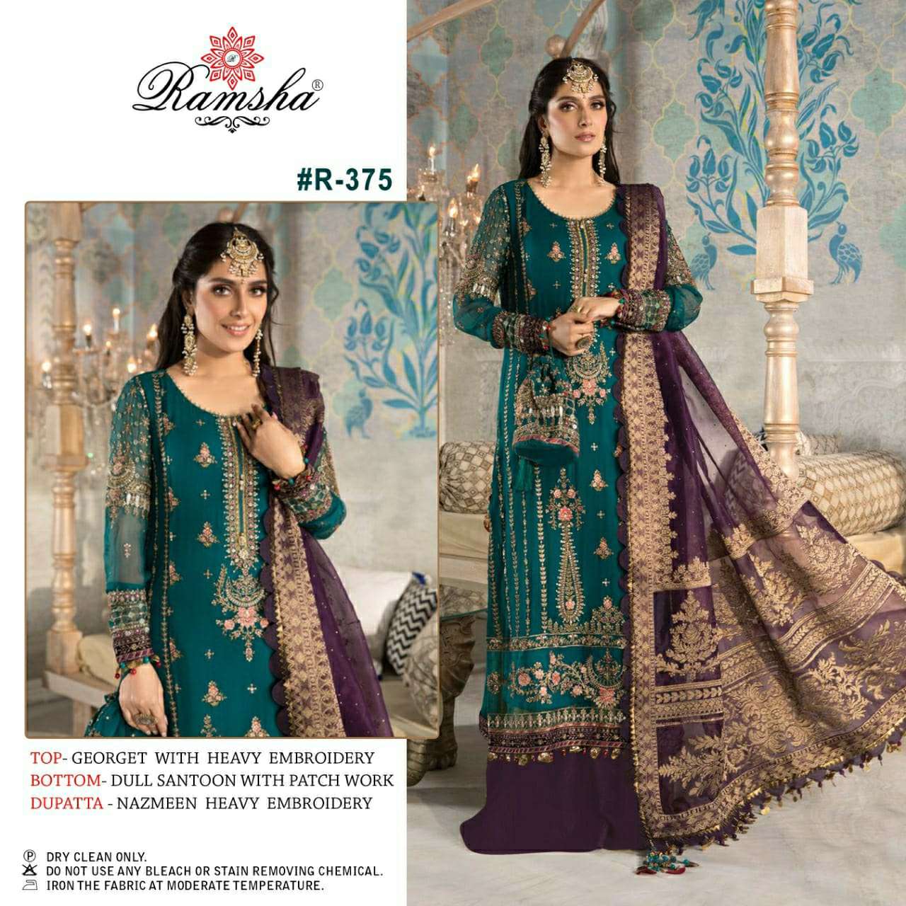 RAMSHA PRESENTS R 375 TO R 376 NET EMBROIDERY WHOLESALE PAKISTANI SUITS